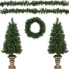 Discount Pre-Lit Battery Operated Norwich Pine Artificial Christmas Entryway Set - 5-Piece - Clear Lights Pre-Lit