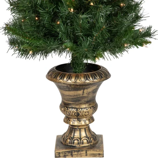 Discount Pre-Lit Battery Operated Norwich Pine Artificial Christmas Entryway Set - 5-Piece - Clear Lights Pre-Lit