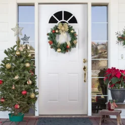 Clearance Pre-Lit Battery Operated Pine Cone and Gifts Christmas Wreath - 24" - Warm Clear LED Lights Pre Decorated