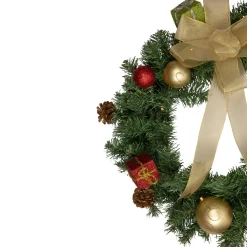 Clearance Pre-Lit Battery Operated Pine Cone and Gifts Christmas Wreath - 24