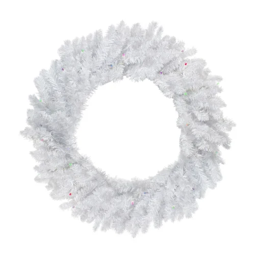 New Pre-Lit Battery Operated Snow White Christmas Wreath - 30" - Multicolor LED Lights Pre Lit