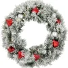 Pre-Lit Battery Operated Snowy Bristle Pine Christmas Wreath - 24" - Warm White LED Lights Pre Lit