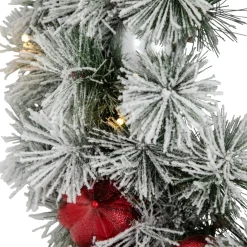 Pre-Lit Battery Operated Snowy Bristle Pine Christmas Wreath - 24