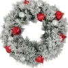 Clearance Pre-Lit Battery Operated Snowy Bristle Pine Christmas Wreath - 24" - Dual Color LED Lights Pre Lit