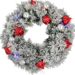 Clearance Pre-Lit Battery Operated Snowy Bristle Pine Christmas Wreath - 24