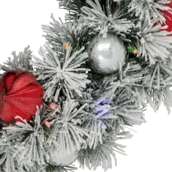 Clearance Pre-Lit Battery Operated Snowy Bristle Pine Christmas Wreath - 24