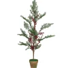 Hot Pre-Lit Berries and Pine Artificial Potted Christmas Tree - 3' - Warm White LED Lights Potted