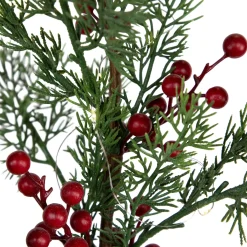 Hot Pre-Lit Berries and Pine Artificial Potted Christmas Tree - 3' - Warm White LED Lights Potted
