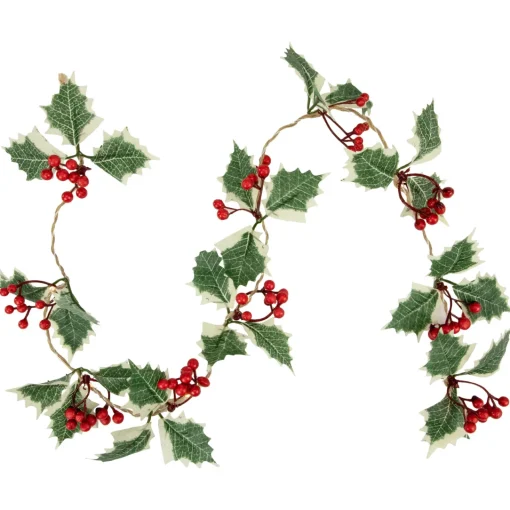 Best Pre-Lit B/O Holly and Berry Christmas Garland - 3.25' - Warm White LED Lights Pre Lit