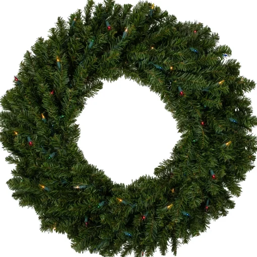 Clearance Pre-Lit Canadian Pine Artificial Christmas Wreath - 30" - Multi Lights Pre Lit