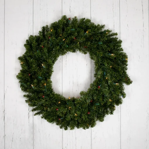 Clearance Pre-Lit Canadian Pine Artificial Christmas Wreath - 30" - Multi Lights Pre Lit