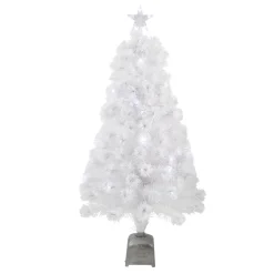 Pre-Lit Color Changing Fiber Optic Artificial Christmas Tree - 4' - White - Multicolor LED Lights Fiber Optic