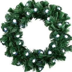 Online Pre-Lit Color Changing Fiber Optic Globe Lights Artificial Christmas Wreath, 12-Inch Pre Lit