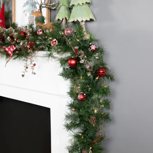 Pre-Lit Country Mixed Pine Artificial Christmas Garland - 9' x 12" - Clear AlwaysLit Lights Pre Lit