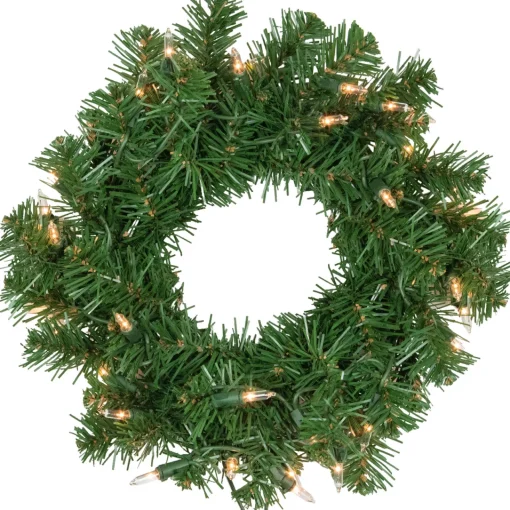 Discount Pre-Lit Deluxe Dorchester Pine Artificial Christmas Wreath, 10-Inch, Clear Lights Pre Lit