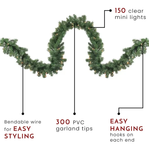 Sale Pre-Lit Deluxe Windsor Green Pine Christmas Garland - 9' x 18" - Clear Lights Pre Lit