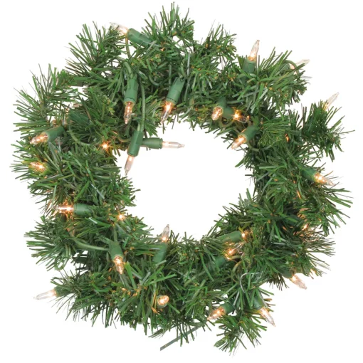 Discount Pre-Lit Deluxe Windsor Pine Artificial Christmas Wreath - 10" - Clear Lights Pre Lit