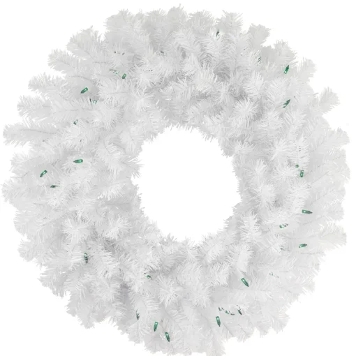 Hot Pre-Lit Geneva White Spruce Artificial Christmas Wreath, 24-Inch, Green Lights Colorful