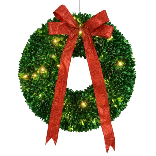 Discount Pre-Lit Glittered Leaves Artificial Christmas Wreath - 28-Inch, Clear Lights Colorful