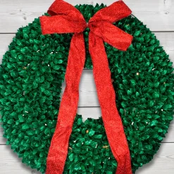 Discount Pre-Lit Glittered Leaves Artificial Christmas Wreath - 28-Inch, Clear Lights Colorful