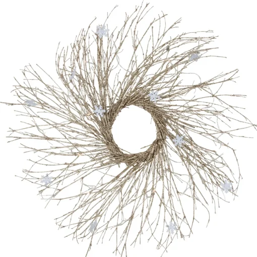 Clearance Pre-lit Glittered Twig and Snowflake Christmas Wreath - 28" - Warm White LED Lights Pre Lit