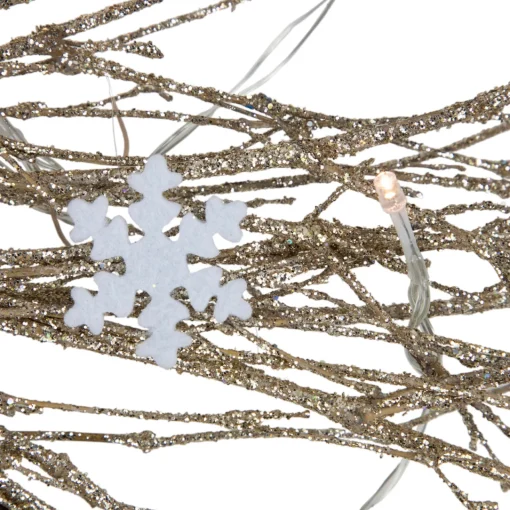 Clearance Pre-lit Glittered Twig and Snowflake Christmas Wreath - 28" - Warm White LED Lights Pre Lit