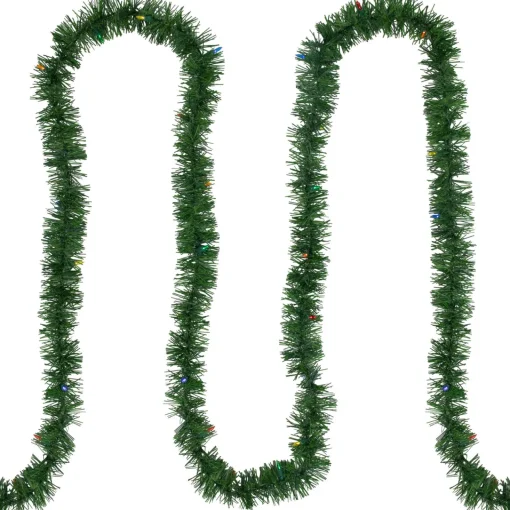Pre-Lit LED Battery Operated Pine Artificial Christmas Garland - 18' - Multicolor Lights Pre Lit