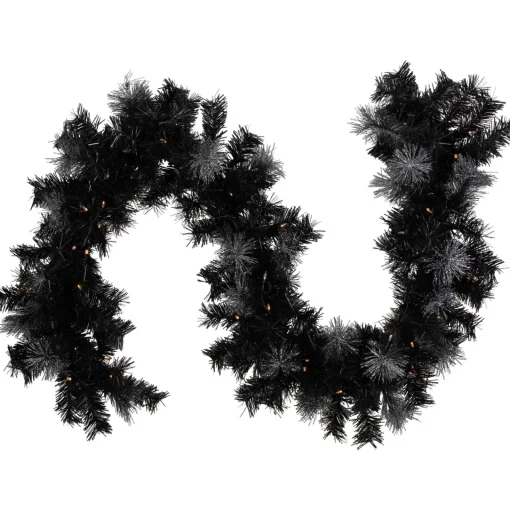 Clearance Pre-Lit LED B/O Iced Christmas Garland - 6' x 9" - Black - Warm White Lights Pre Lit