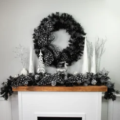 Clearance Pre-Lit LED B/O Iced Christmas Garland - 6' x 9" - Black - Warm White Lights Pre Lit