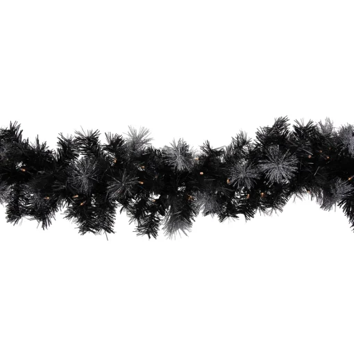 Clearance Pre-Lit LED B/O Iced Christmas Garland - 6' x 9" - Black - Warm White Lights Pre Lit