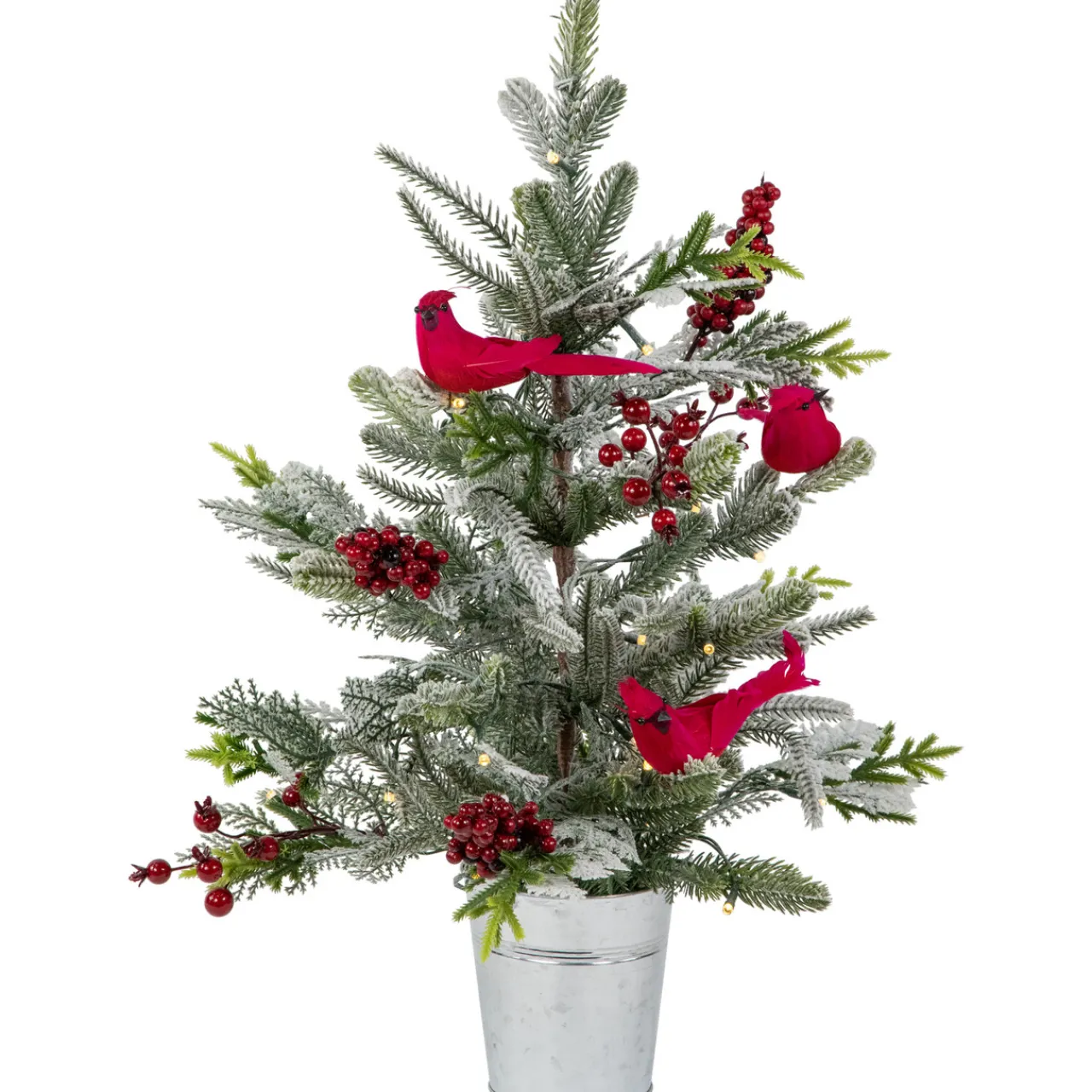 Sale Pre-Lit LED Frosted Mixed Pine with Cardinals Potted Christmas Tree - 2' - Warm White Lights Potted