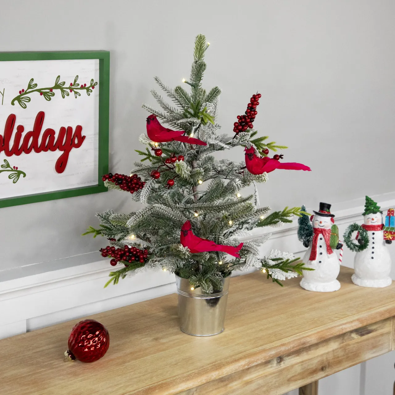 Sale Pre-Lit LED Frosted Mixed Pine with Cardinals Potted Christmas Tree - 2' - Warm White Lights Potted