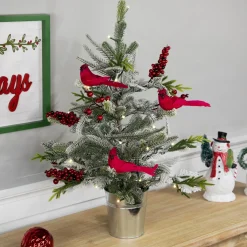 Sale Pre-Lit LED Frosted Mixed Pine with Cardinals Potted Christmas Tree - 2' - Warm White Lights Potted