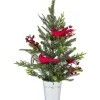 Pre-Lit LED Mixed Pine Potted Christmas Tree with Berries and Cardinals - 2' - Warm White Lights Potted