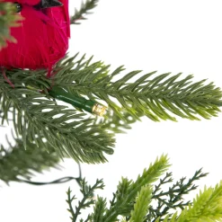 Pre-Lit LED Mixed Pine Potted Christmas Tree with Berries and Cardinals - 2' - Warm White Lights Potted