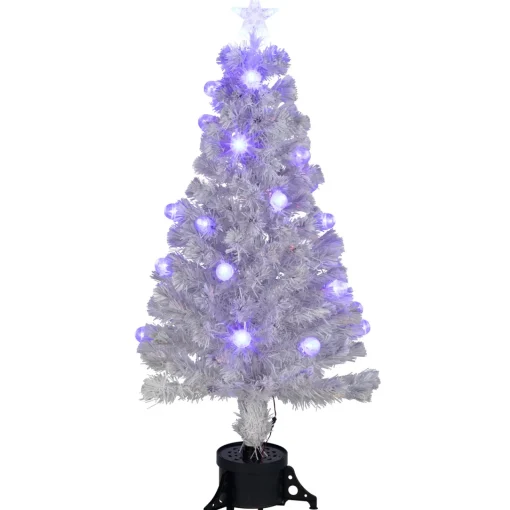 Hot Pre-Lit Medium Iridescent Fiber Optic Artificial Christmas Tree - 4' - White - Blue LED Lights Fiber Optic