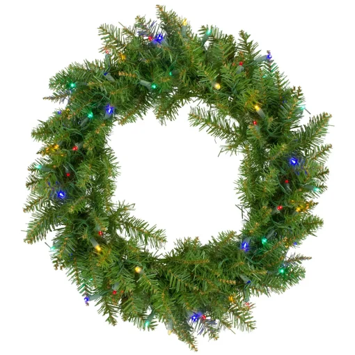 Outlet Pre-Lit Northern Pine Artificial Christmas Wreath - 24" - Multicolor LED Lights Pre Lit