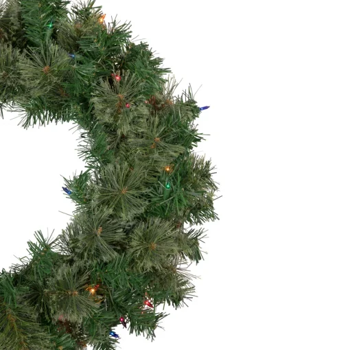Discount Pre-Lit Oregon Cashmere Pine Artificial Christmas Wreath, 24-Inch, Multi Lights Pre Lit
