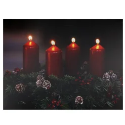 Pre-Lit Red and Black LED Flickering Candle Christmas Wall Art 12" x 15.75" Door