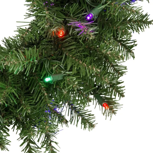Clearance Pre-Lit Rockwood Pine Artificial Christmas Wreath, 24-Inch, Multi LED Lights Pre Lit