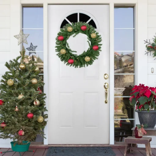 Online Pre-Lit Sierra Noble Fir Artificial Christmas Wreath, 30-Inch, Clear Lights Pre Lit