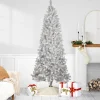 Pre-Lit Slim Flocked White Pine Artificial Christmas Tree - 7.5' - Warm White LED Lights Pre-Lit