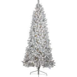 Pre-Lit Slim Flocked White Pine Artificial Christmas Tree - 7.5' - Warm White LED Lights Pre-Lit