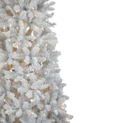 Pre-Lit Slim Flocked White Pine Artificial Christmas Tree - 7.5' - Warm White LED Lights Pre-Lit