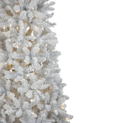 Pre-Lit Slim Flocked White Pine Artificial Christmas Tree - 7.5' - Warm White LED Lights Pre-Lit