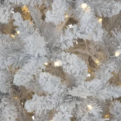 Pre-Lit Slim Flocked White Pine Artificial Christmas Tree - 7.5' - Warm White LED Lights Pre-Lit