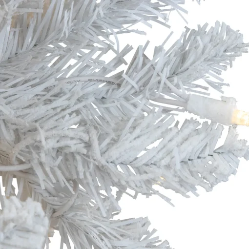 Pre-Lit Slim Flocked White Pine Artificial Christmas Tree - 7.5' - Warm White LED Lights Pre-Lit