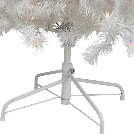 Pre-Lit Slim Flocked White Pine Artificial Christmas Tree - 7.5' - Warm White LED Lights Pre-Lit