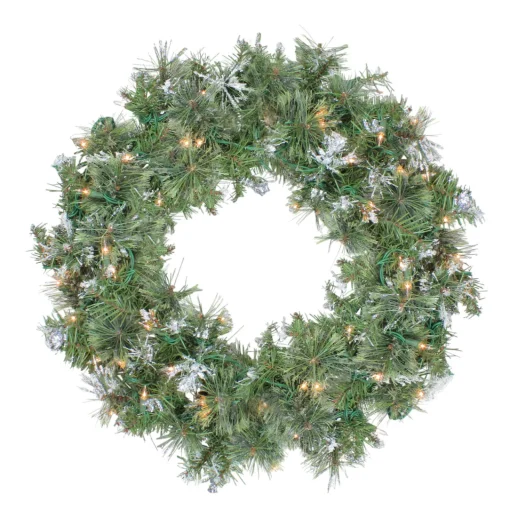 Outlet Pre-Lit Snow Mountain Pine Artificial Christmas Wreath - 30" - Clear Lights Pre Lit