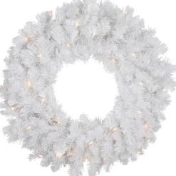 Hot Pre-Lit Snow White Artificial Christmas Wreath - 24" - Clear Lights Pre Lit